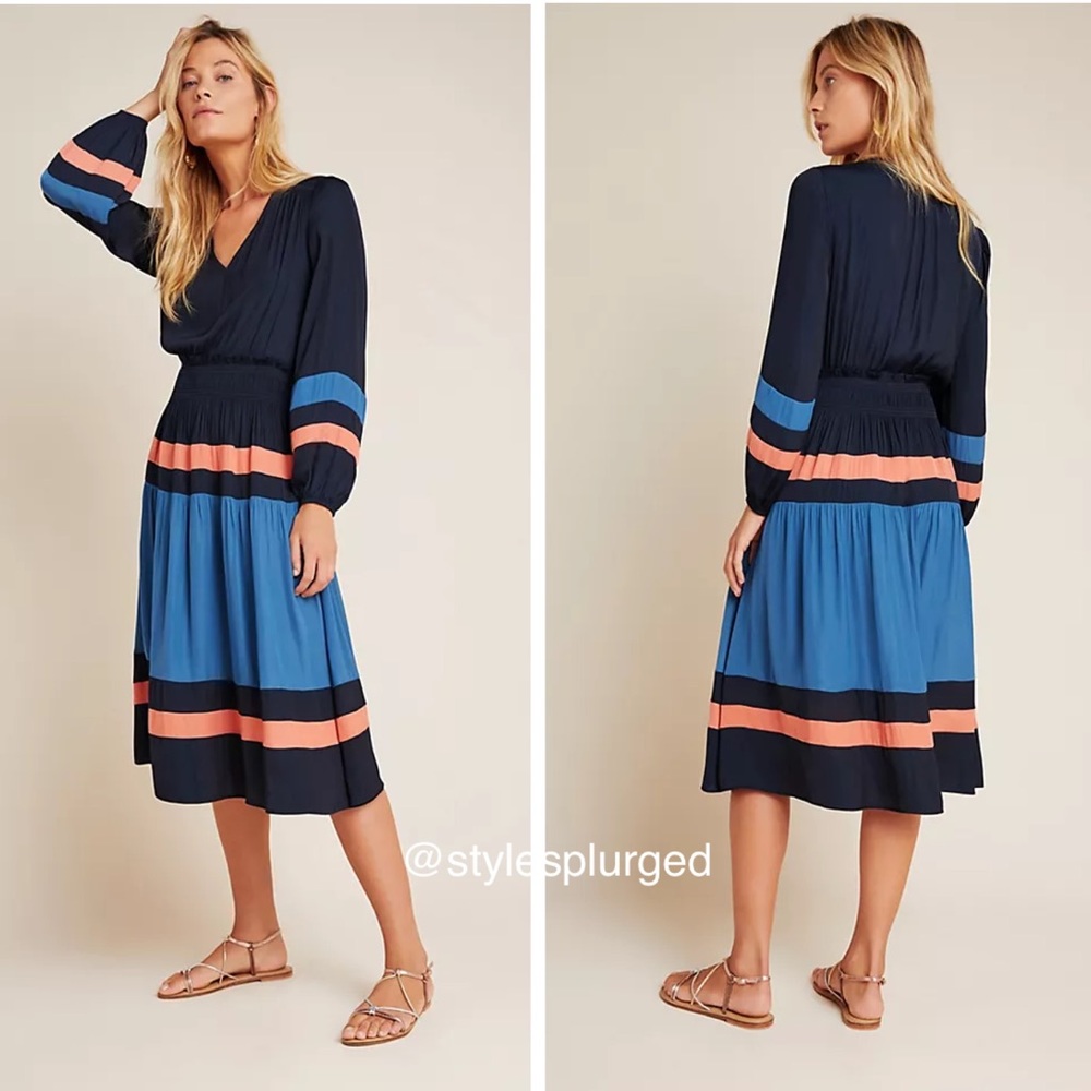 NWT⭐️Top Rated⭐️ANTHRO Aidy Colorblocked Midi Dress size small petite - Picture 1 of 13